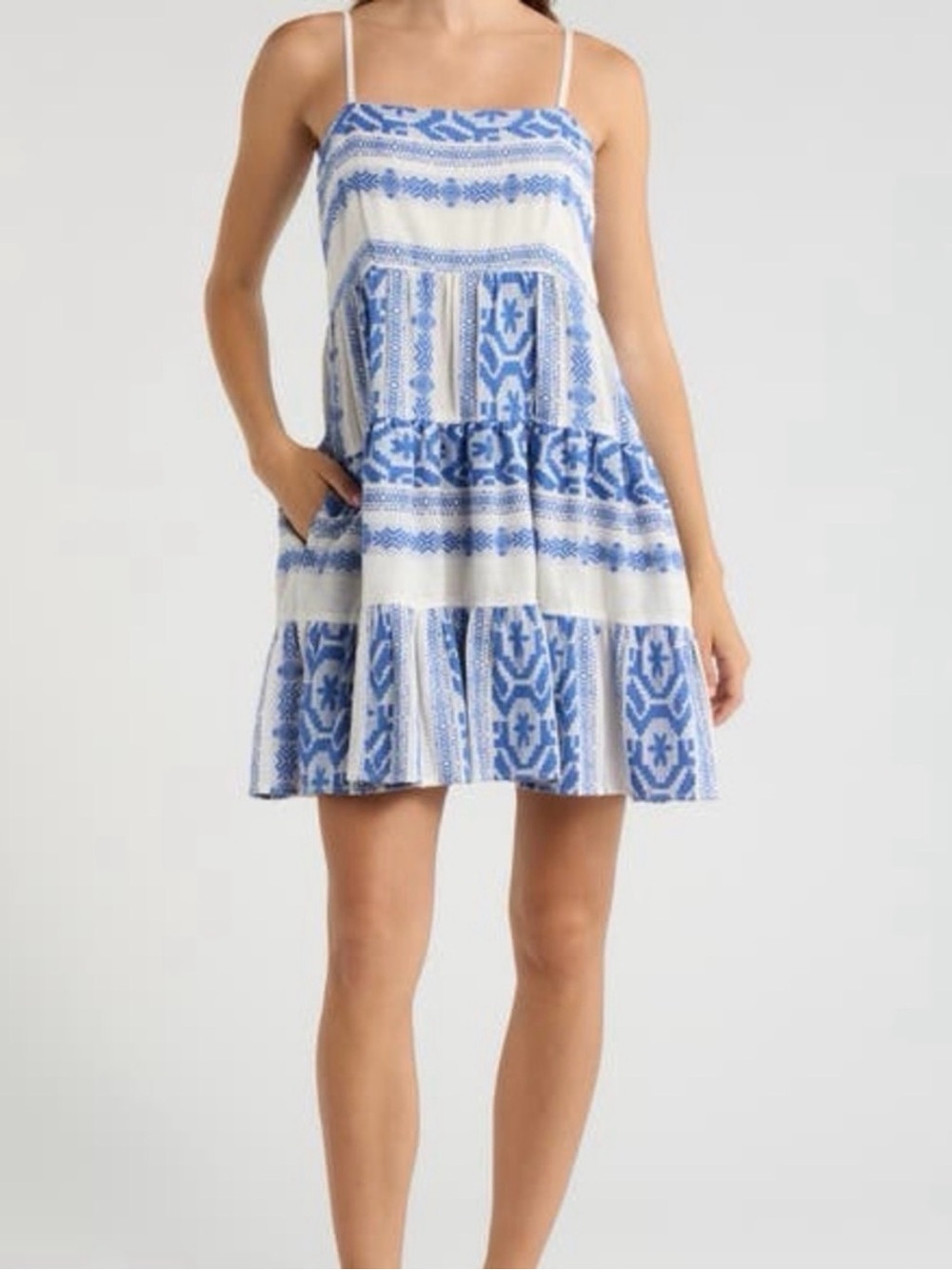 Elan White and Blue Printed Mini Dress NWT size large